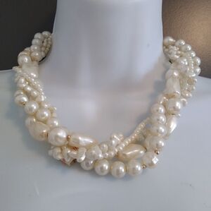 Vtg Chunky Faux Pearl Multi-Strand Necklace, NWT